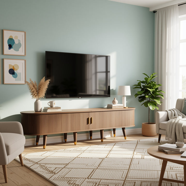 Dark oak textured TV stand with 2 sliding doors and 2 drawers STRUCTUR