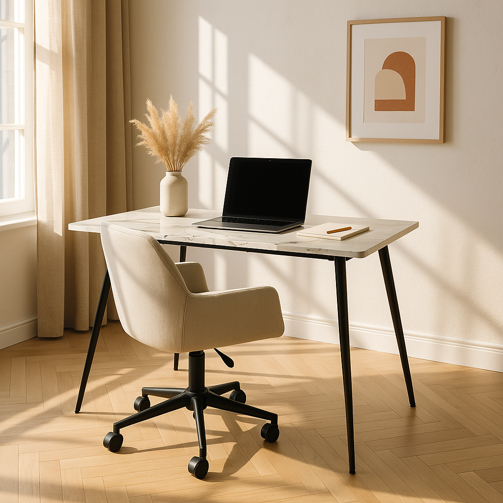 Scandinavian style rectangular white marble effect dining table 120x70cm WHALEN WHITE MARBLE TABLE 120 KD