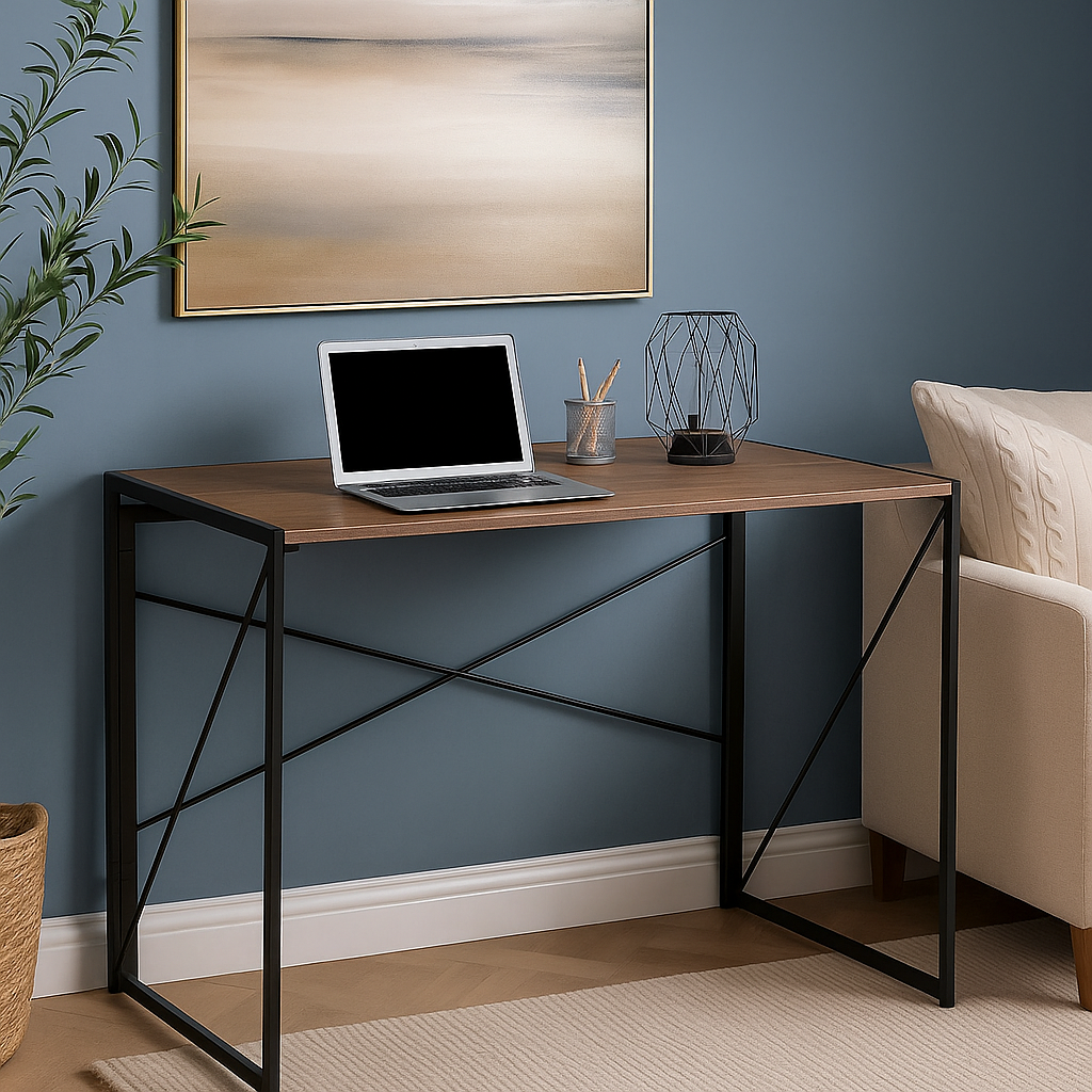 Minimalist foldable desk in black and wood industrial style HARPER BLACK HM