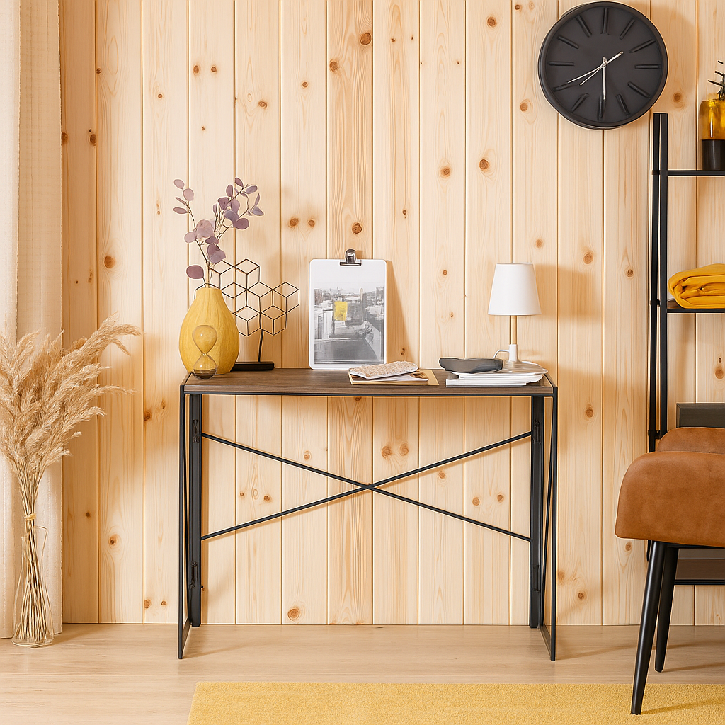 Minimalist foldable desk in black and wood industrial style HARPER BLACK HM