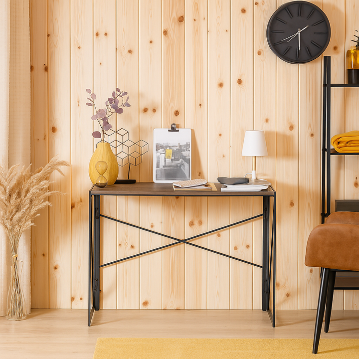 Minimalist foldable desk in black and wood industrial style HARPER BLACK HM