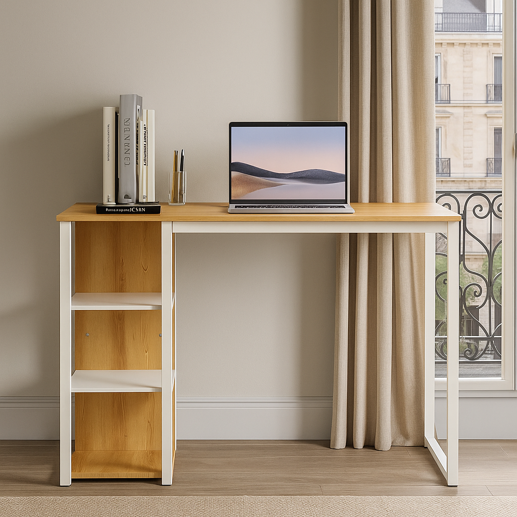 Modern desk with five white shelves and oak wood JESUSA A