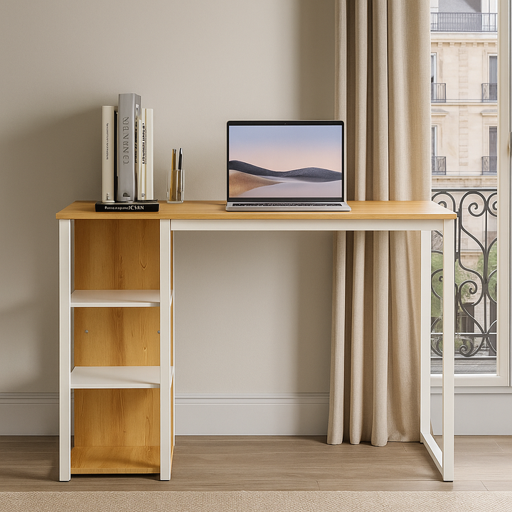 Modern desk with five white shelves and oak wood JESUSA A