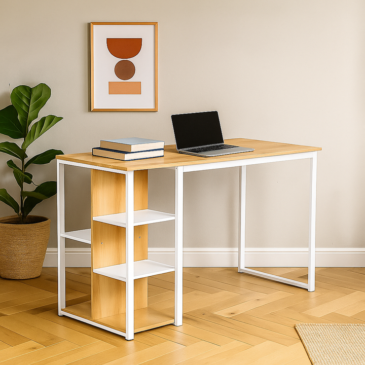 Modern desk with five white shelves and oak wood JESUSA A