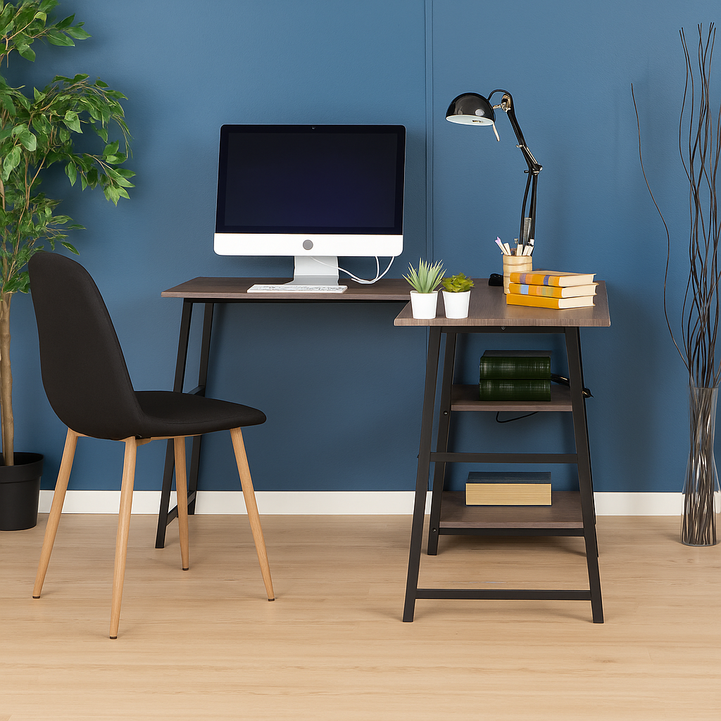 L-shaped corner desk industrial style dark wooden dffet DROGBA DD