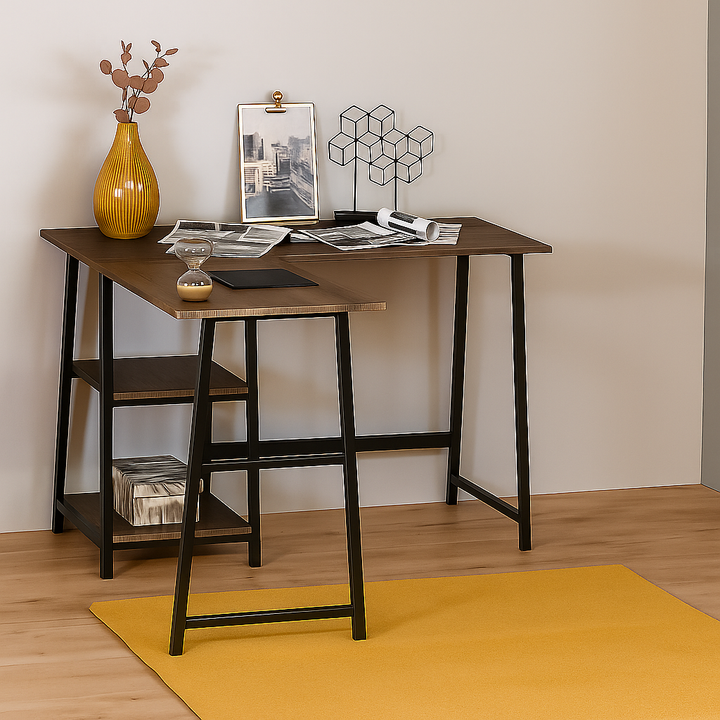 L-shaped corner desk industrial style dark wooden dffet DROGBA DD