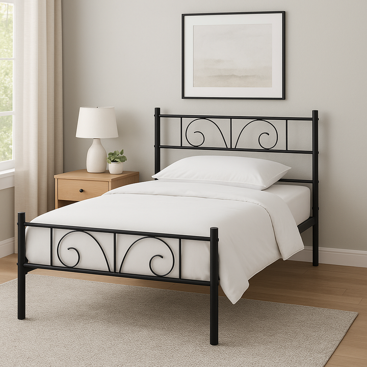 Single Metal Bed Frame Black 90x190cm – Space-Saving Foldable Design, Durable Steel, Modern Style, Ideal for Guest Rooms & Small Spaces ADRINA SINGLE BLACK C