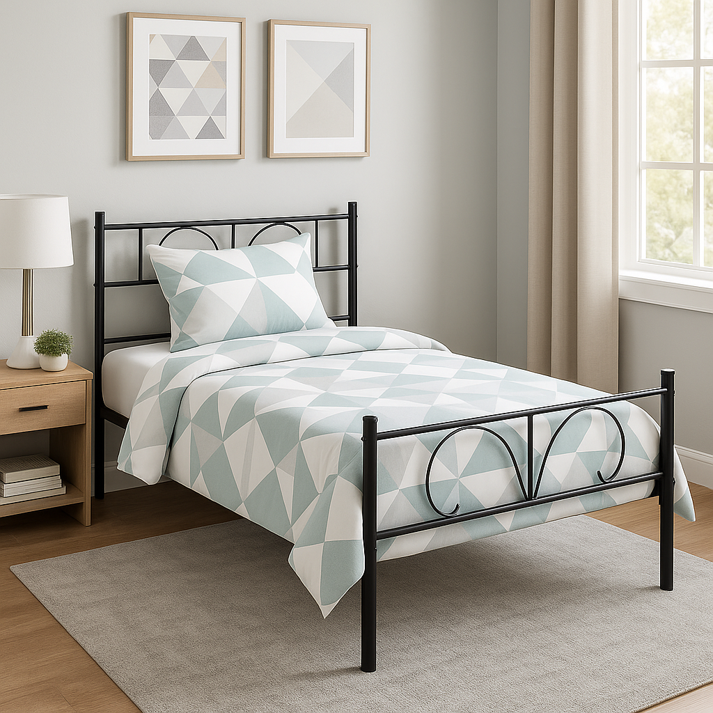 Single Metal Bed Frame Black 90x190cm – Space-Saving Foldable Design, Durable Steel, Modern Style, Ideal for Guest Rooms & Small Spaces ADRINA SINGLE BLACK C