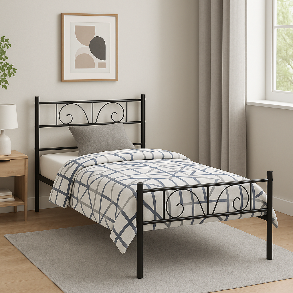 Single Metal Bed Frame Black 90x190cm – Space-Saving Foldable Design, Durable Steel, Modern Style, Ideal for Guest Rooms & Small Spaces ADRINA SINGLE BLACK C