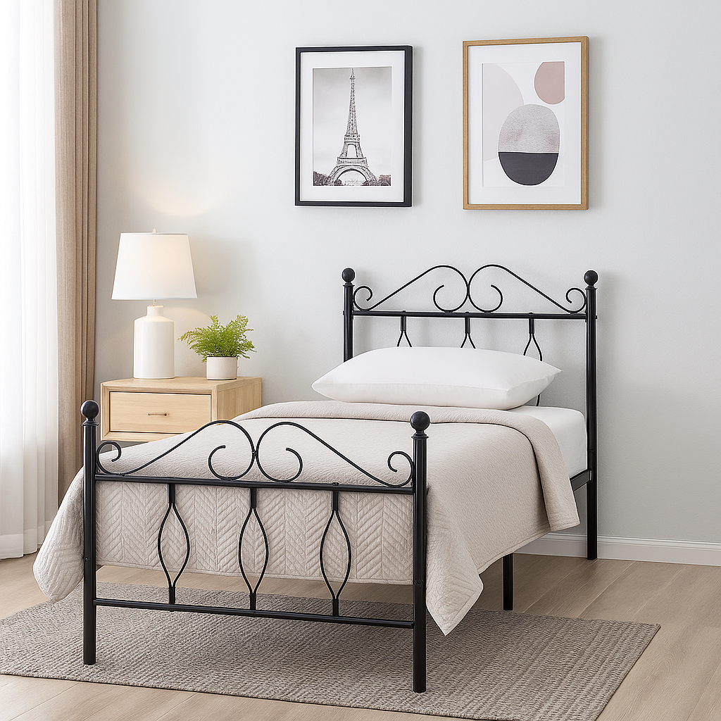 Metal Bed Frame Single Black 140x190cm Sturdy Steel Ideal for Guest Rooms & Small Spaces DANDY SINGLE BLACK B