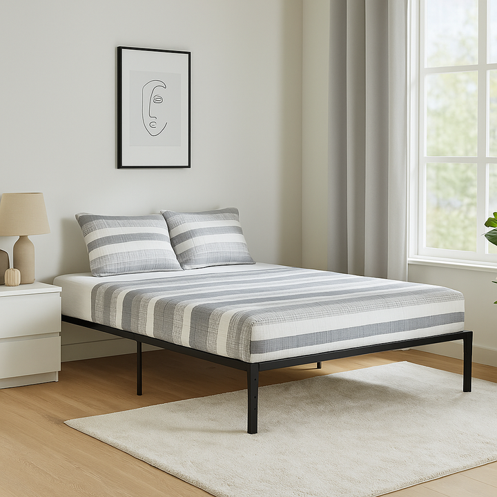 Full Size Metal Bed Frame Black 190x140cm – Foldable Platform Base, Space Saving KIELA FULL