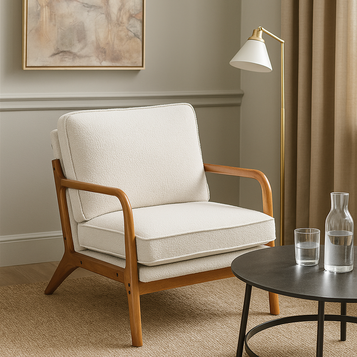 Vintage accent  fabric beige armchair STRAQNILS BEIGE UK