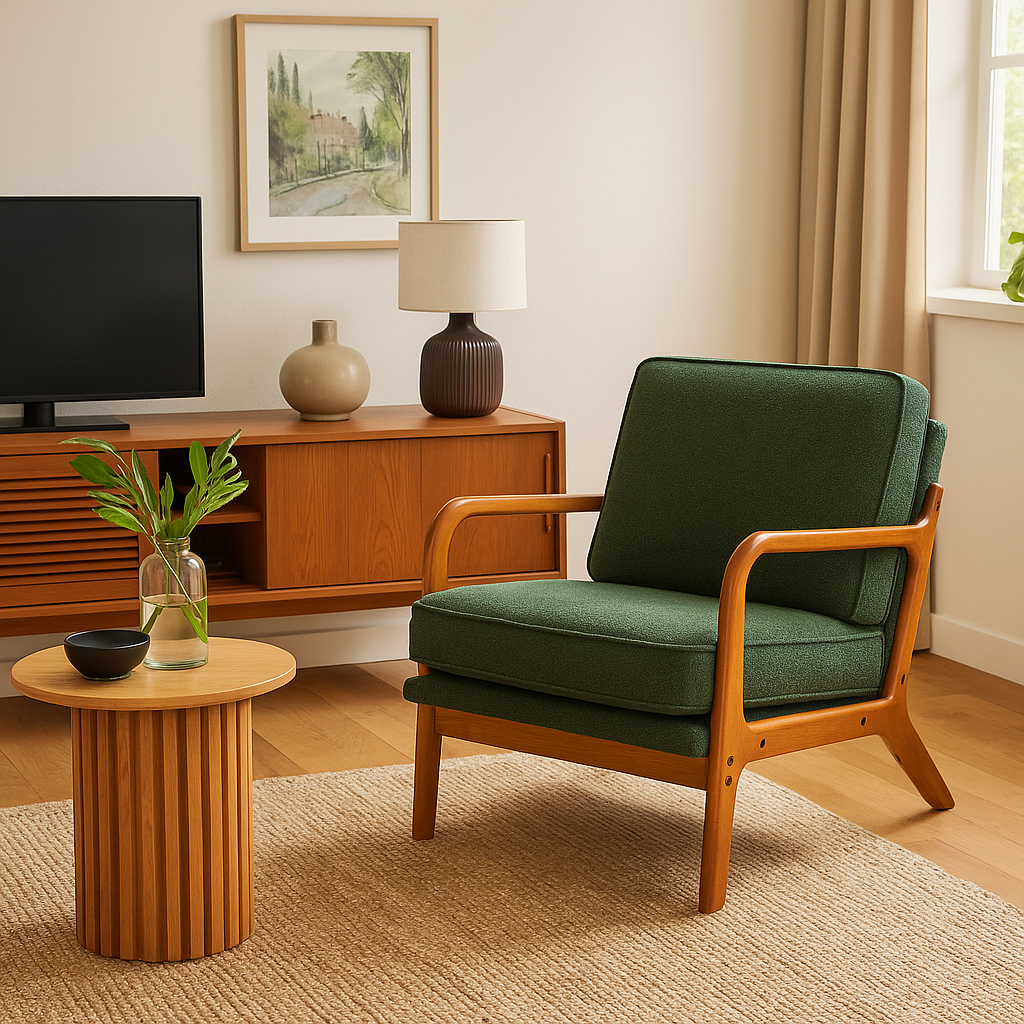 Vintage accent fabric green armchair STRAQNILS GREEN UK