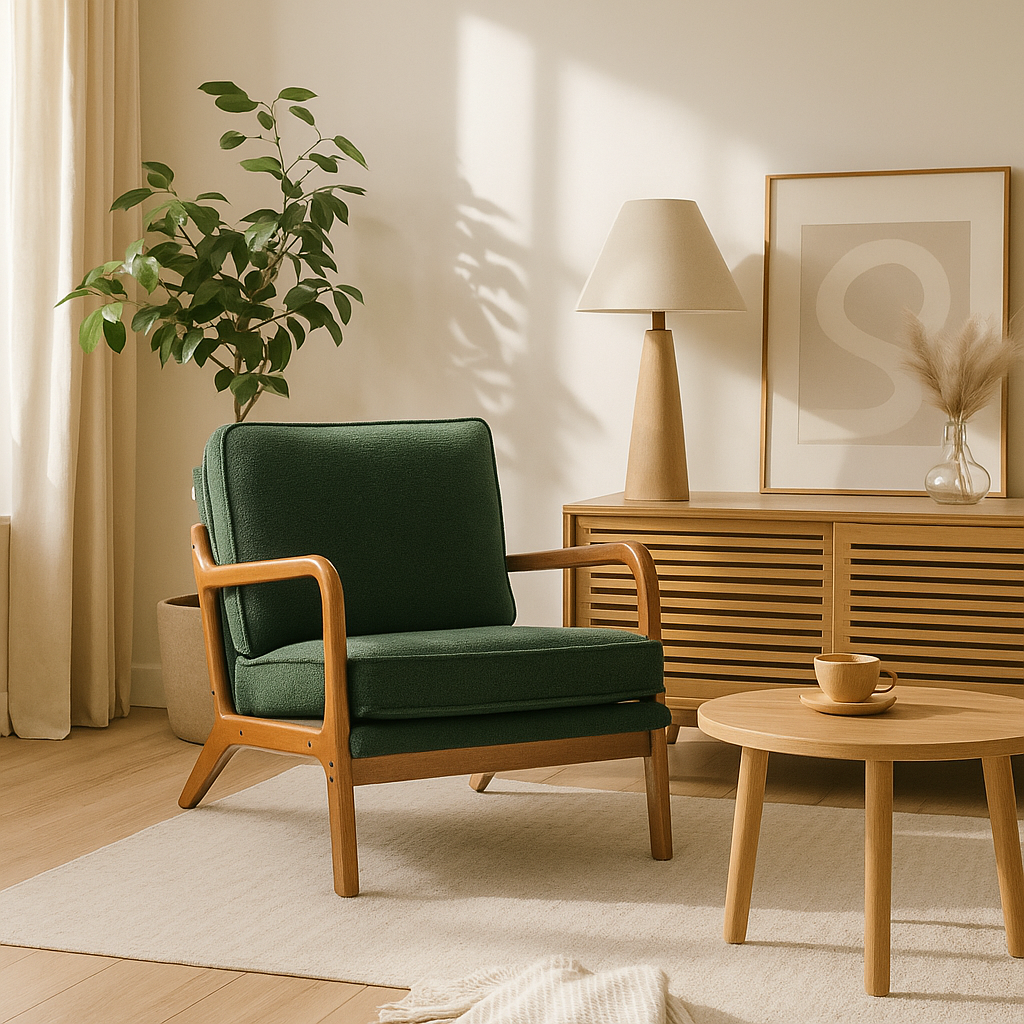 Vintage accent fabric green armchair STRAQNILS GREEN UK