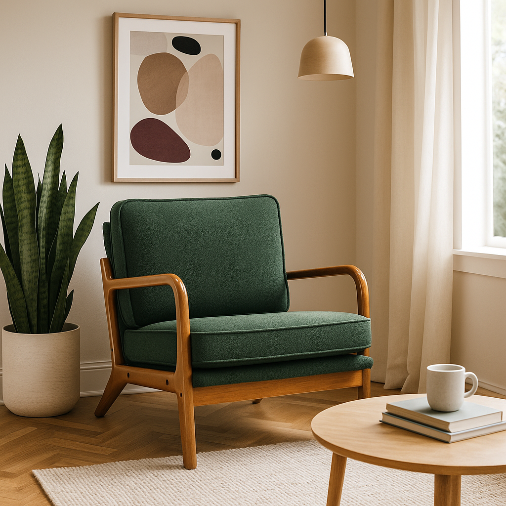 Vintage accent fabric green armchair STRAQNILS GREEN UK