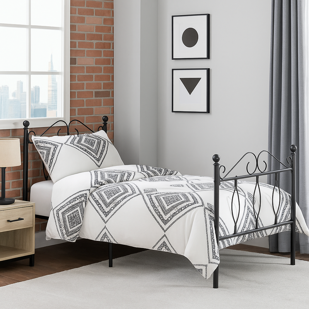 Metal Bed Frame Single Black 140x190cm Sturdy Steel Ideal for Guest Rooms & Small Spaces DANDY SINGLE BLACK B