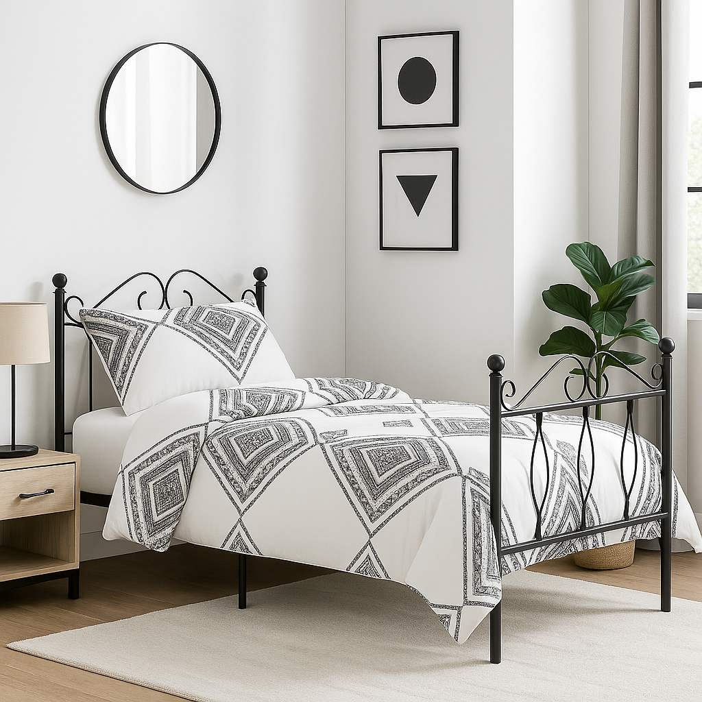 Metal Bed Frame Single Black 140x190cm Sturdy Steel Ideal for Guest Rooms & Small Spaces DANDY SINGLE BLACK B