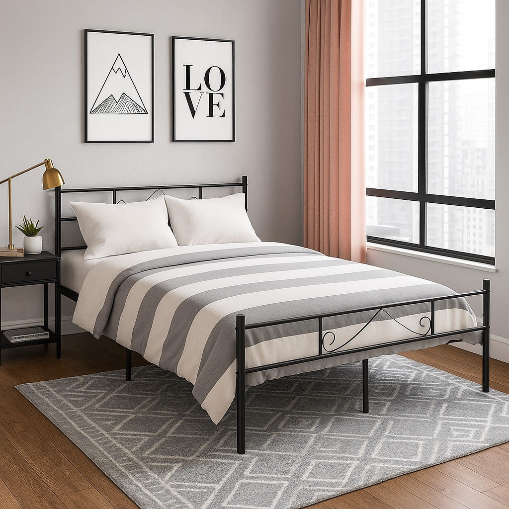 Black metal double bed 140x190 BEARD DO BK V1