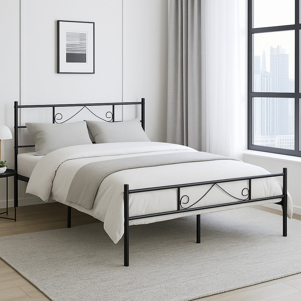 Black metal double bed 140x190 BEARD DO BK V1