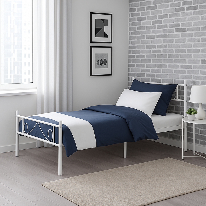 Single Metal Bed Frame White 90x190cm – Space-Saving, Sturdy Steel, Modern Minimalist, Ideal for Guest Rooms & Small Spaces BEARD SINGLE WHITE