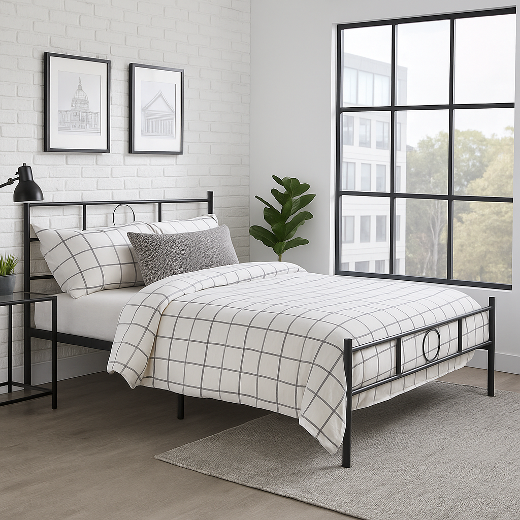 Double Metal Bed Frame Black 198x142cm – Space Saving Foldable Design, Ideal for Bedroom CIRCLE DOUBLE BLACK V1