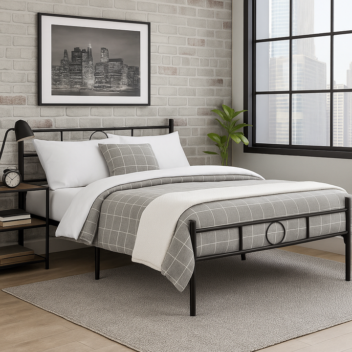 Double Metal Bed Frame Black 198x142cm – Space Saving Foldable Design, Ideal for Bedroom CIRCLE DOUBLE BLACK V1