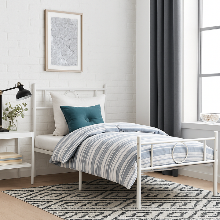 White single metal bed frame 90x190cm CIRCLE SI WHITE C