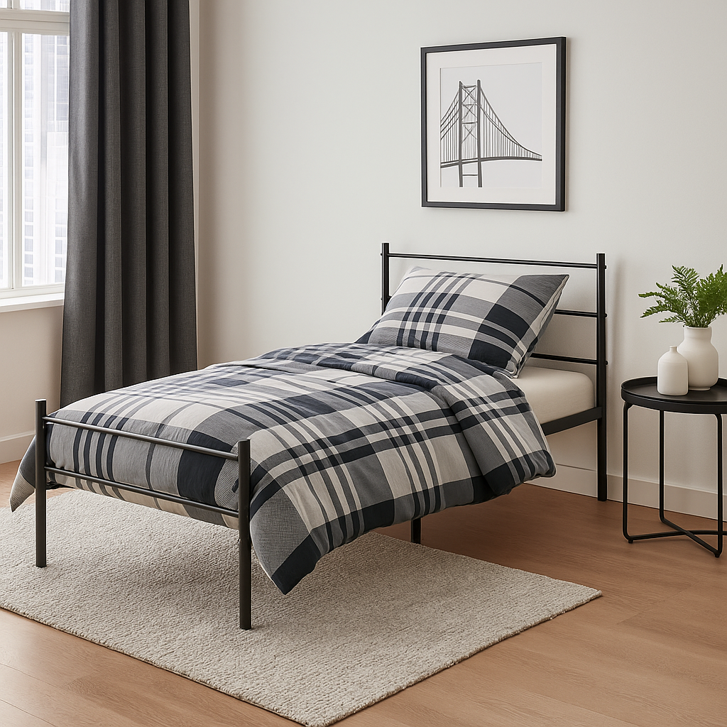 Single Metal Bed Frame Black 90x190cm Space Savin, Ideal for Bedroom PRIMO SINGLE FROSTED V1