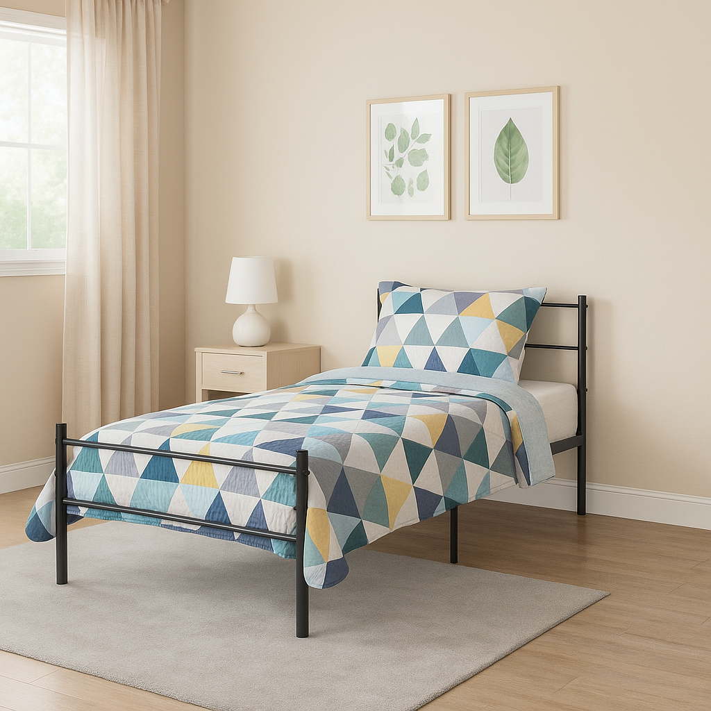 Single Metal Bed Frame Black 90x190cm Space Savin, Ideal for Bedroom PRIMO SINGLE FROSTED V1