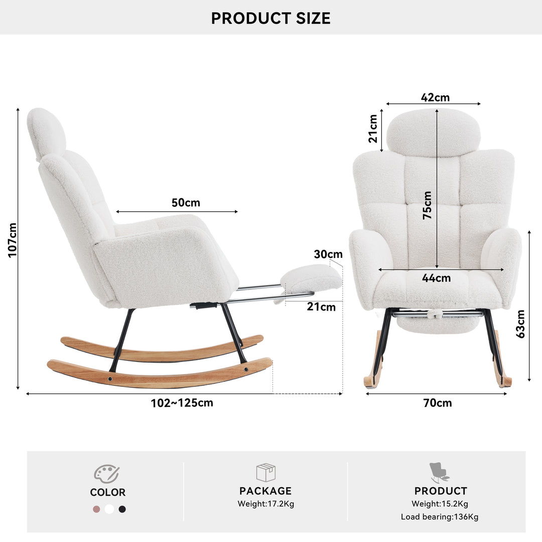 Teddy fabric tufted nursery rocking chair with footrest HABOOBBREATH