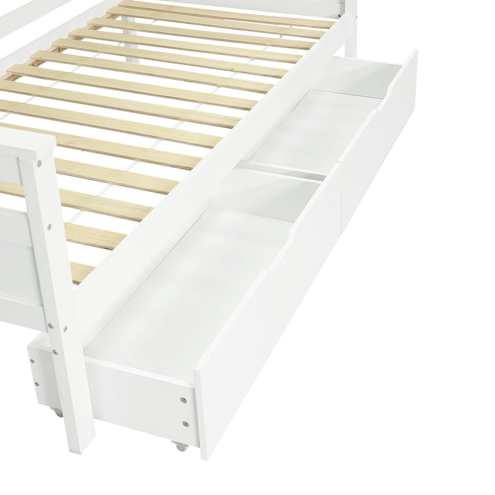 White wooden daybed with shelves and 2 drawers (90*190cm) SANDARAC