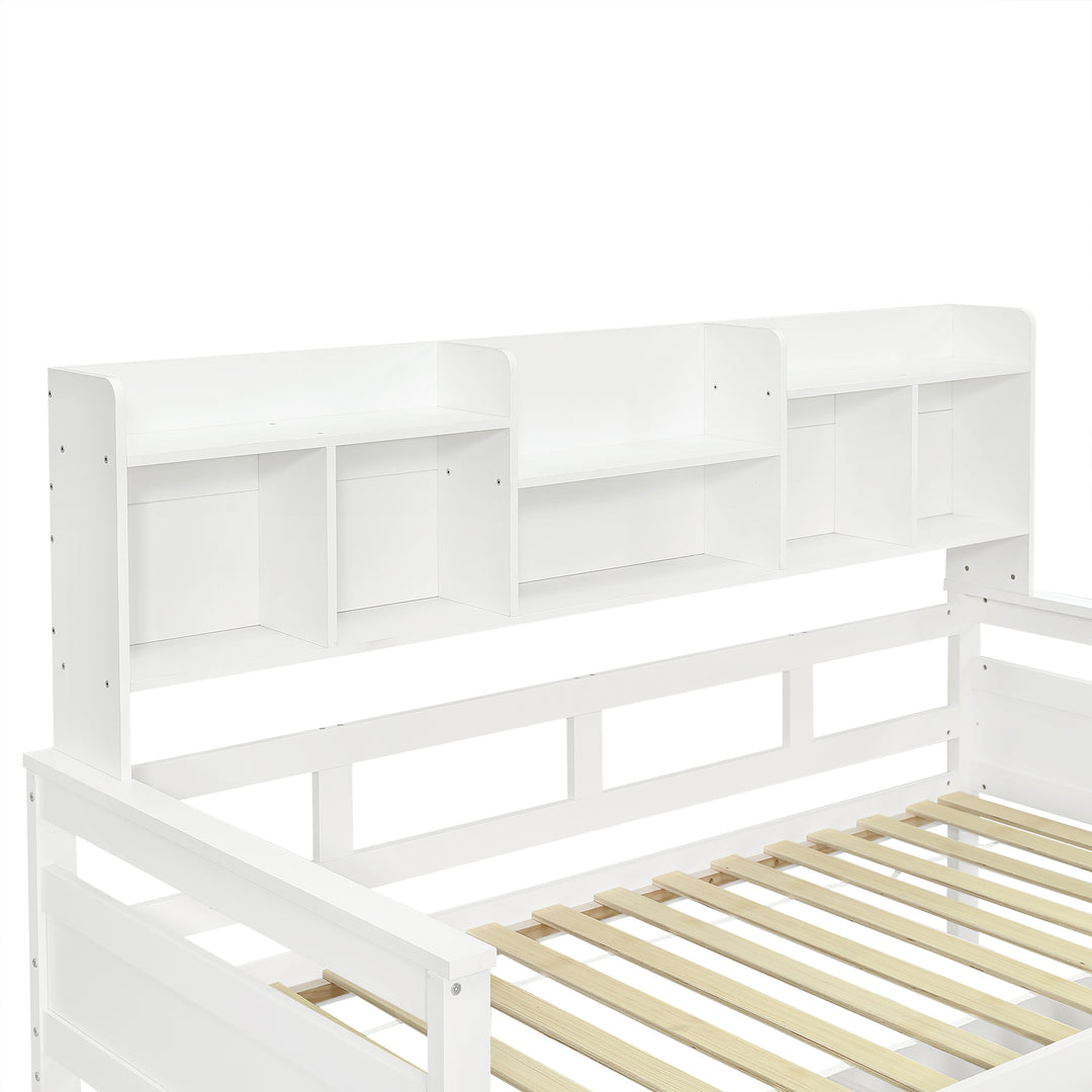White wooden daybed with shelves and 2 drawers (90*190cm) SANDARAC