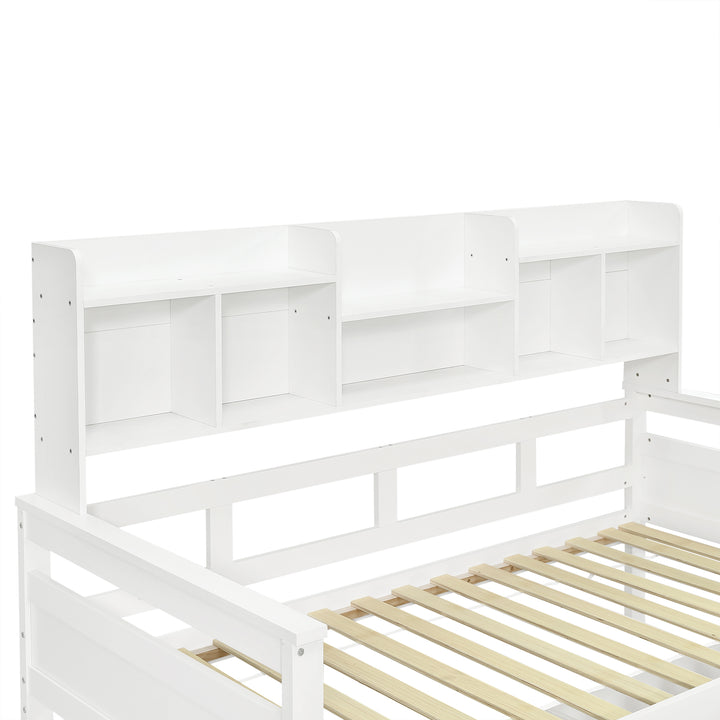 White wooden daybed with shelves and 2 drawers (90*190cm) SANDARAC