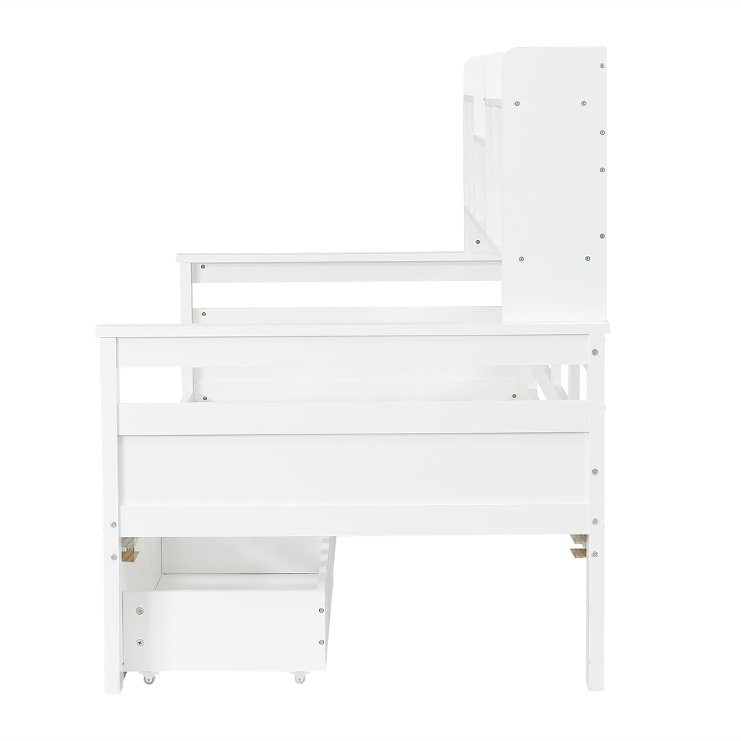 White wooden daybed with shelves and 2 drawers (90*190cm) SANDARAC