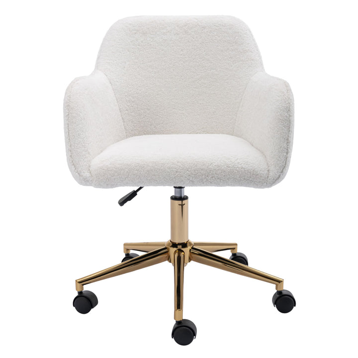 Teddy fabric white swivel office chair golden accents PUMICEGULCH