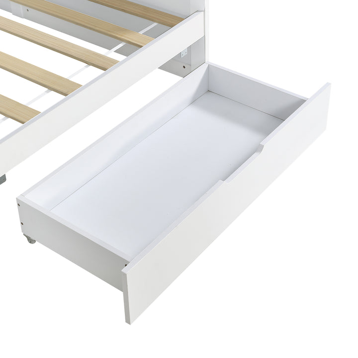 White Wooden Single Daybed Storage with 2 Wheeled Drawers and LED Light 90x190cm WOODWARDROBE