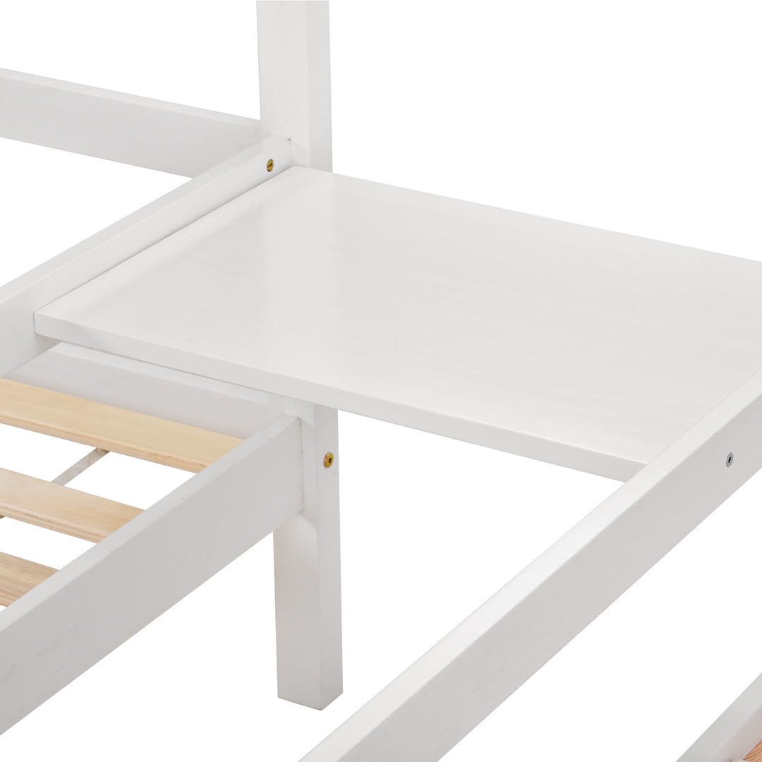 White wooden twin bed, 2 single beds under one roof with slats ZEQRIX UK