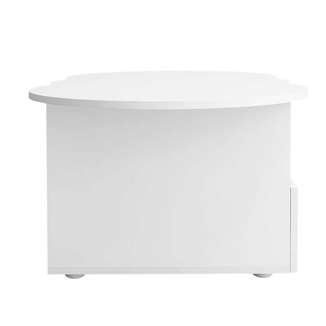 Modern oval white coffee table with push-to-open drawer CLOUDCREST