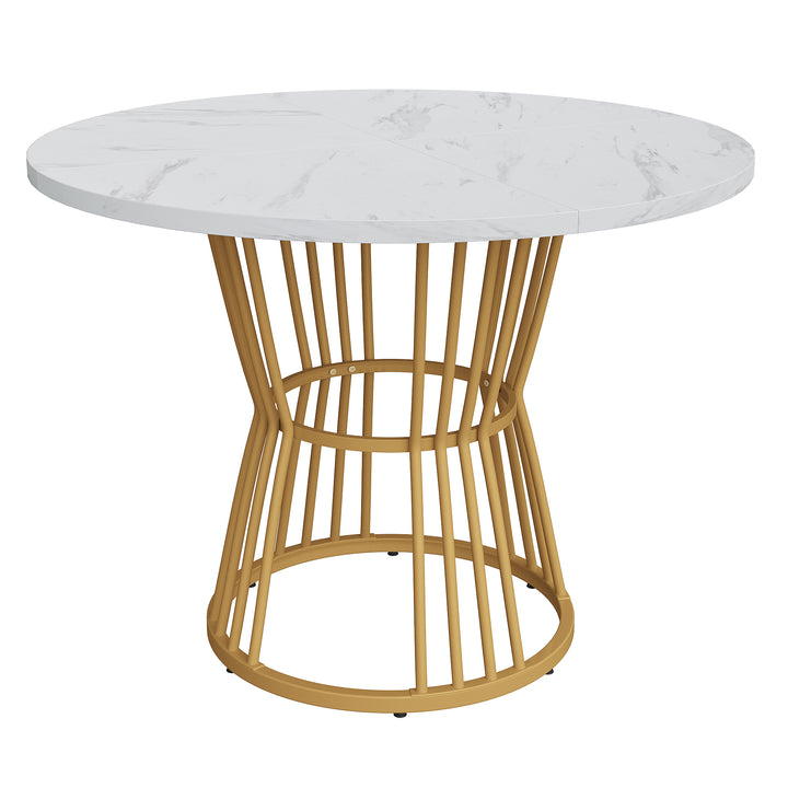 Elegant round dining table white marble-look gold metal base 100*100 ORGEKS UK