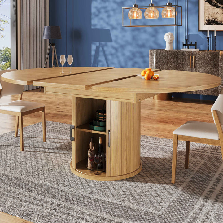 Extendable natural wooden look dining table round to oval 118–158cm INFINITEQUASI