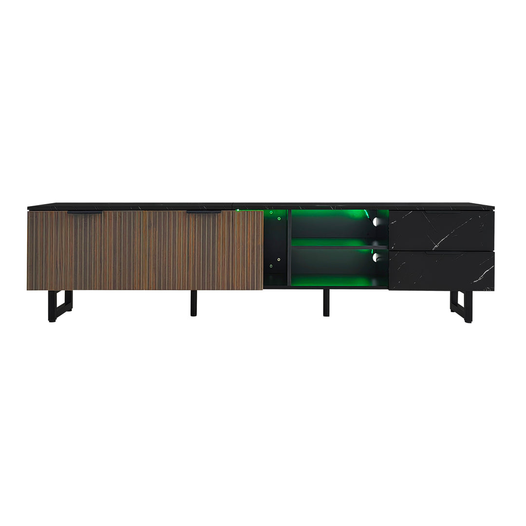 Vintage TV stand with black marble look & LED lighting MIRAGEOOZE