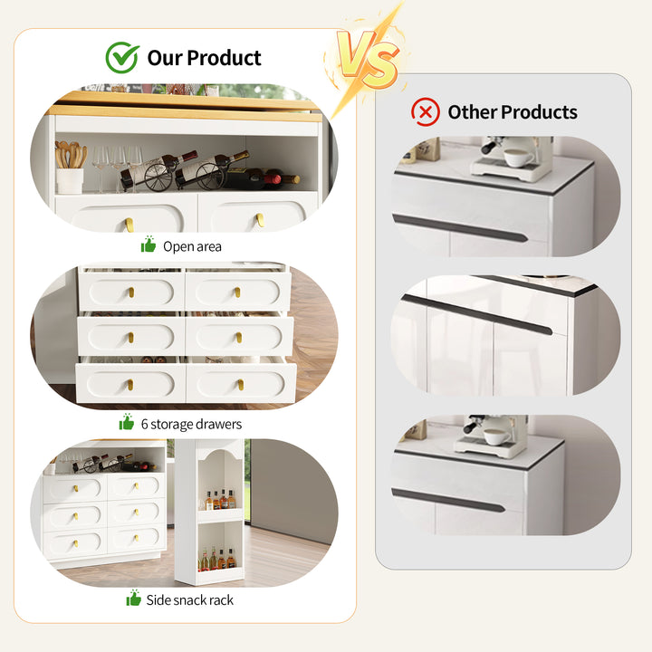 White 360° rotating extendable bar table with 6-drawer storage SYCAMOREBALL