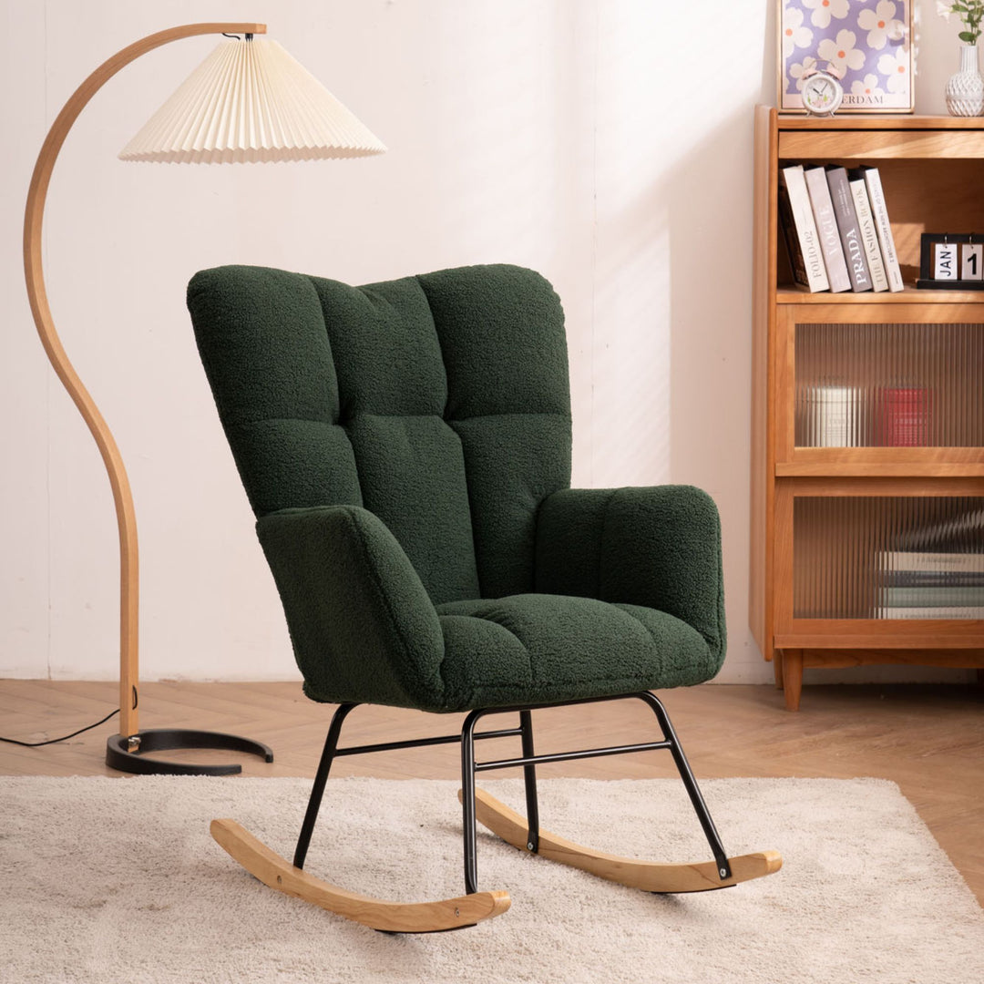 Green teddy fabric upholstered rocking chair THROKUTS TEDDY GREEN UK