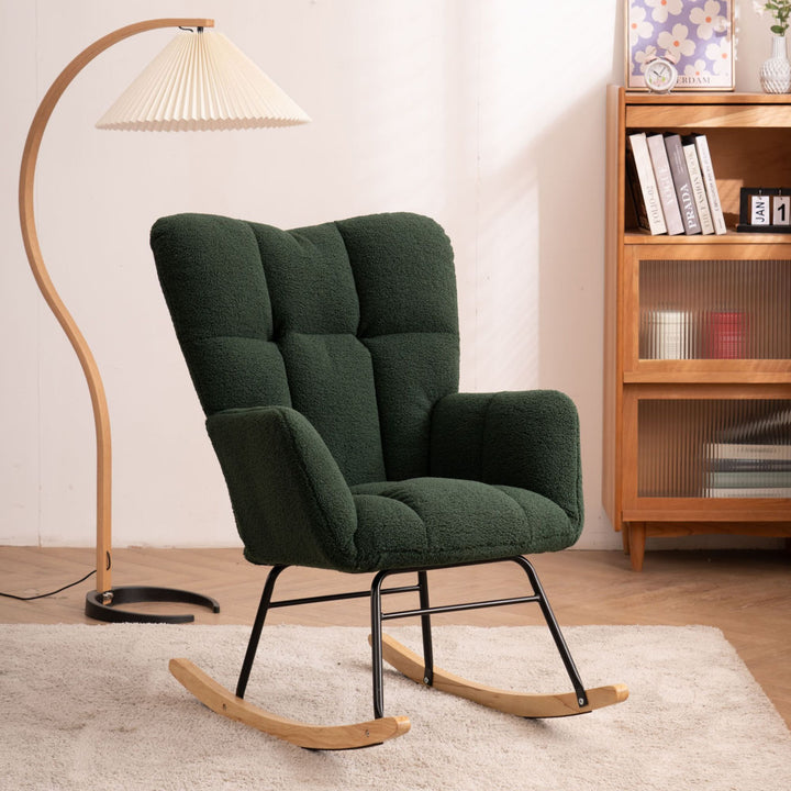 Green teddy fabric upholstered rocking chair THROKUTS TEDDY GREEN UK