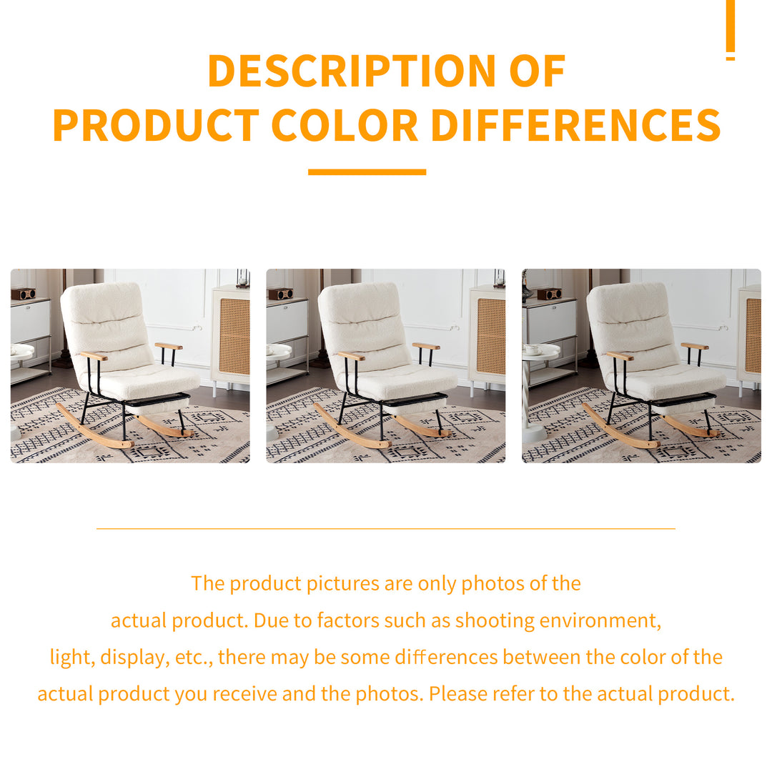 White boucle fabric nursery rocking chair with glider footrest PATINA UK