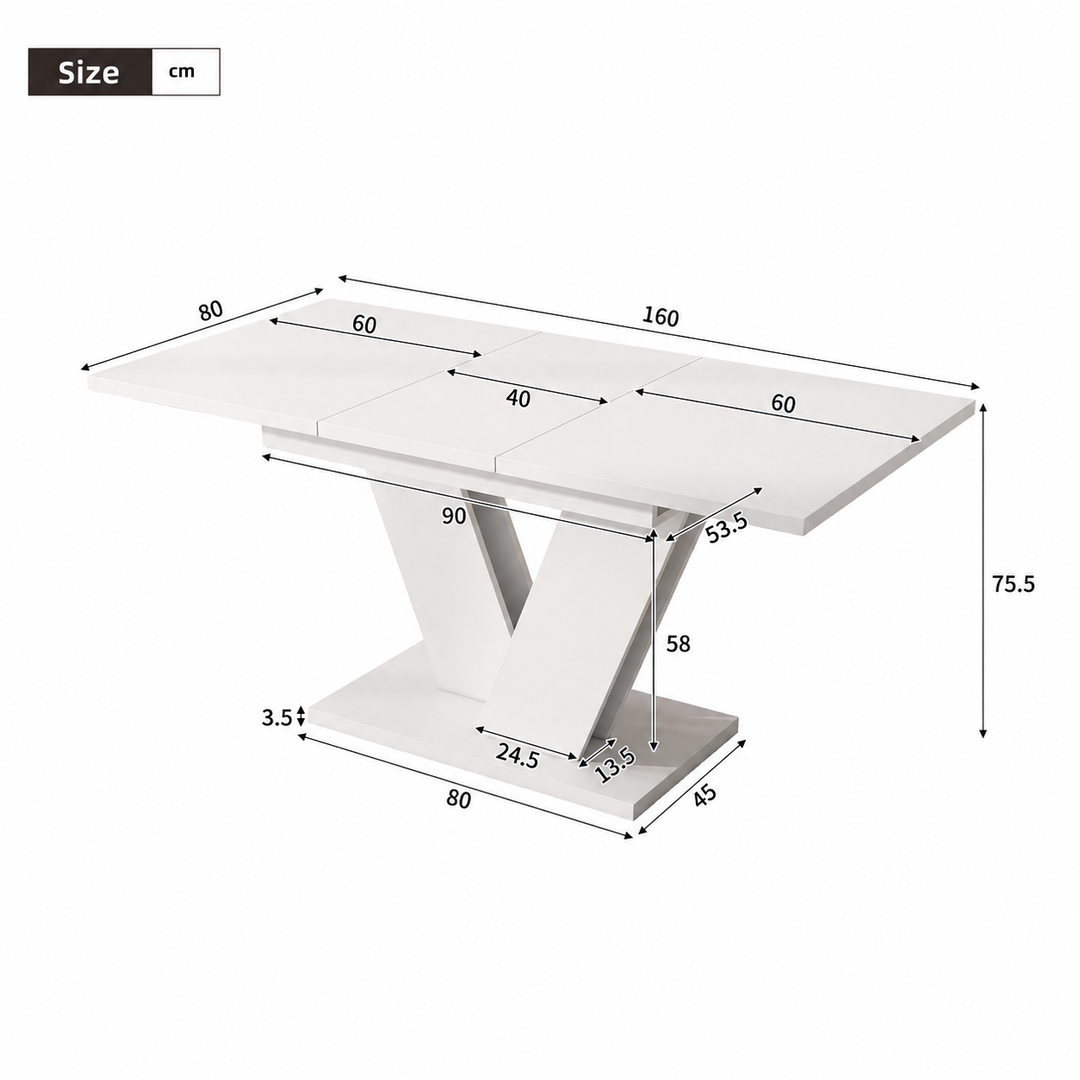 White Extendable Dining Table with V-Shaped Metal Legs 120–160x80cm WOODPLUS