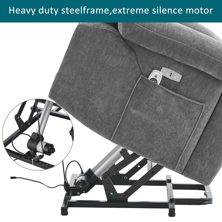 Electric lift up fabric grey large recliner with massage and heat MAGNETICFLUX