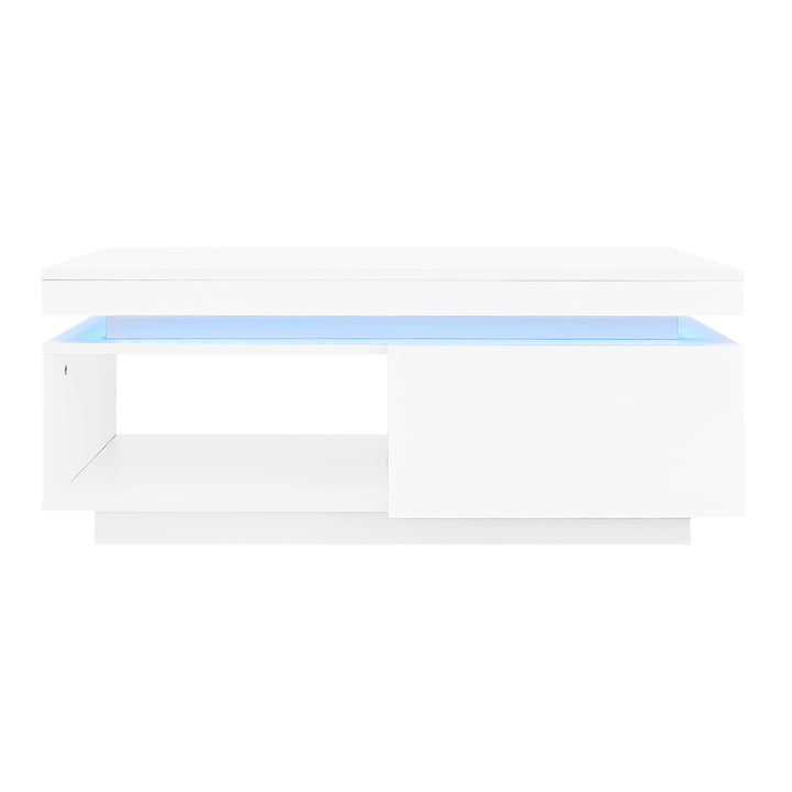 White high gloss coffee table with LED lights and storage 100 x 50 x 40 cm MAGNETOTAIL UK