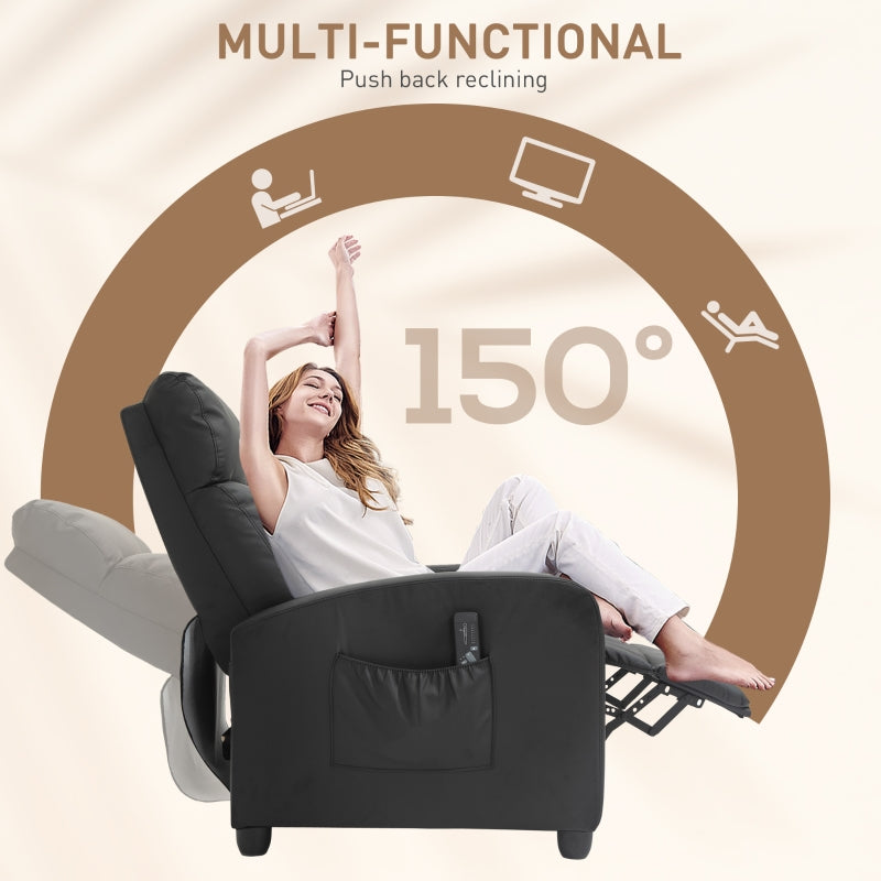 Faux leather black push back recliner armchair with massage adjustable leg rest BARCHANDUNE