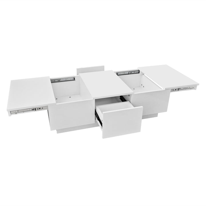 White rectangular coffee table high gloss with push pull double sided drawers SPECIES